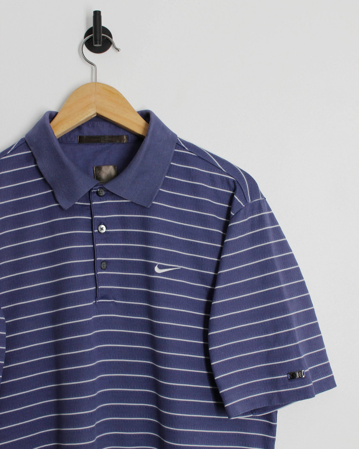00s Nike Tiger Woods Blue/White Striped Polo-Shirt (M)