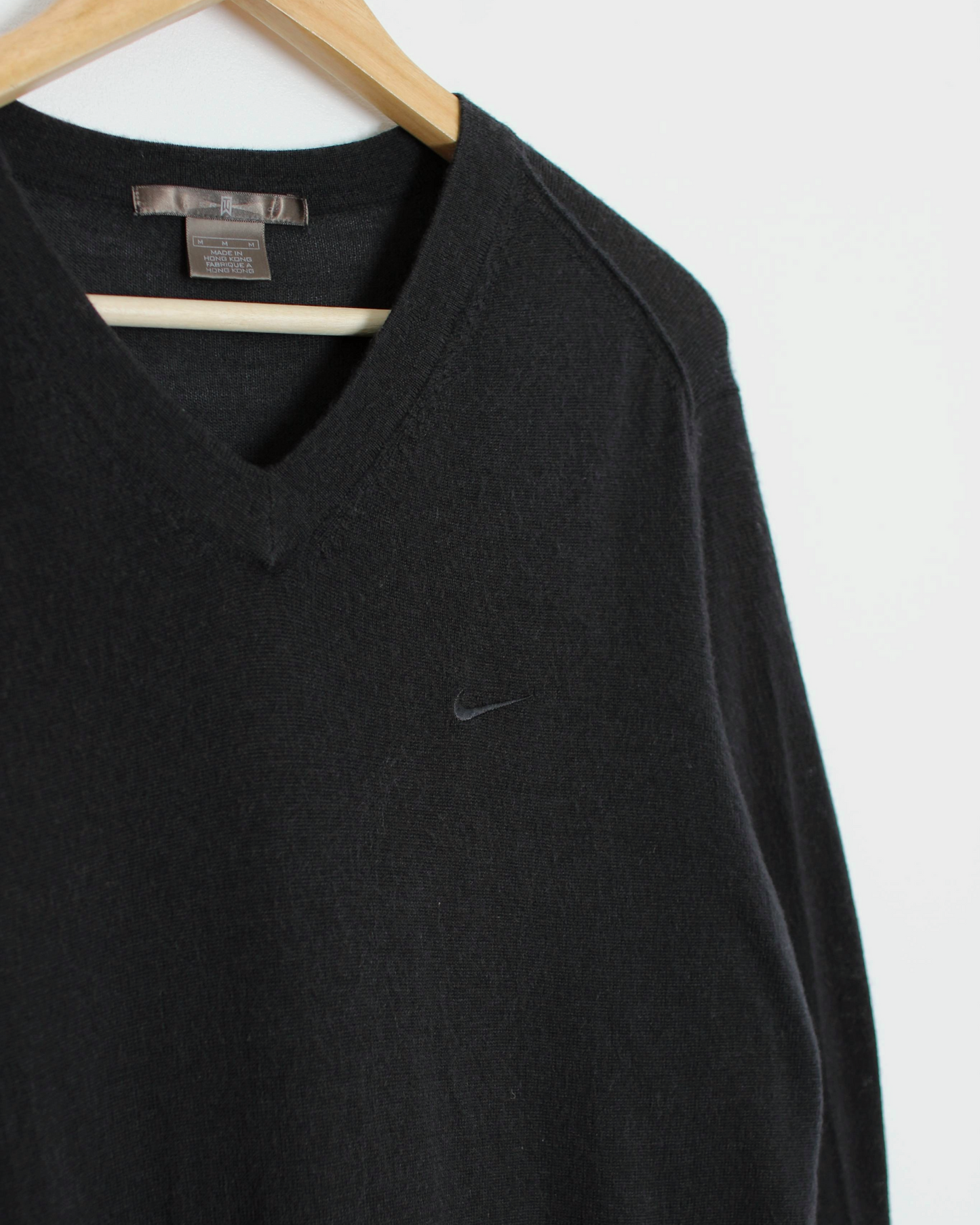 00s Nike Tiger Woods Dark Grey V-Neck Wool Jumper (M)
