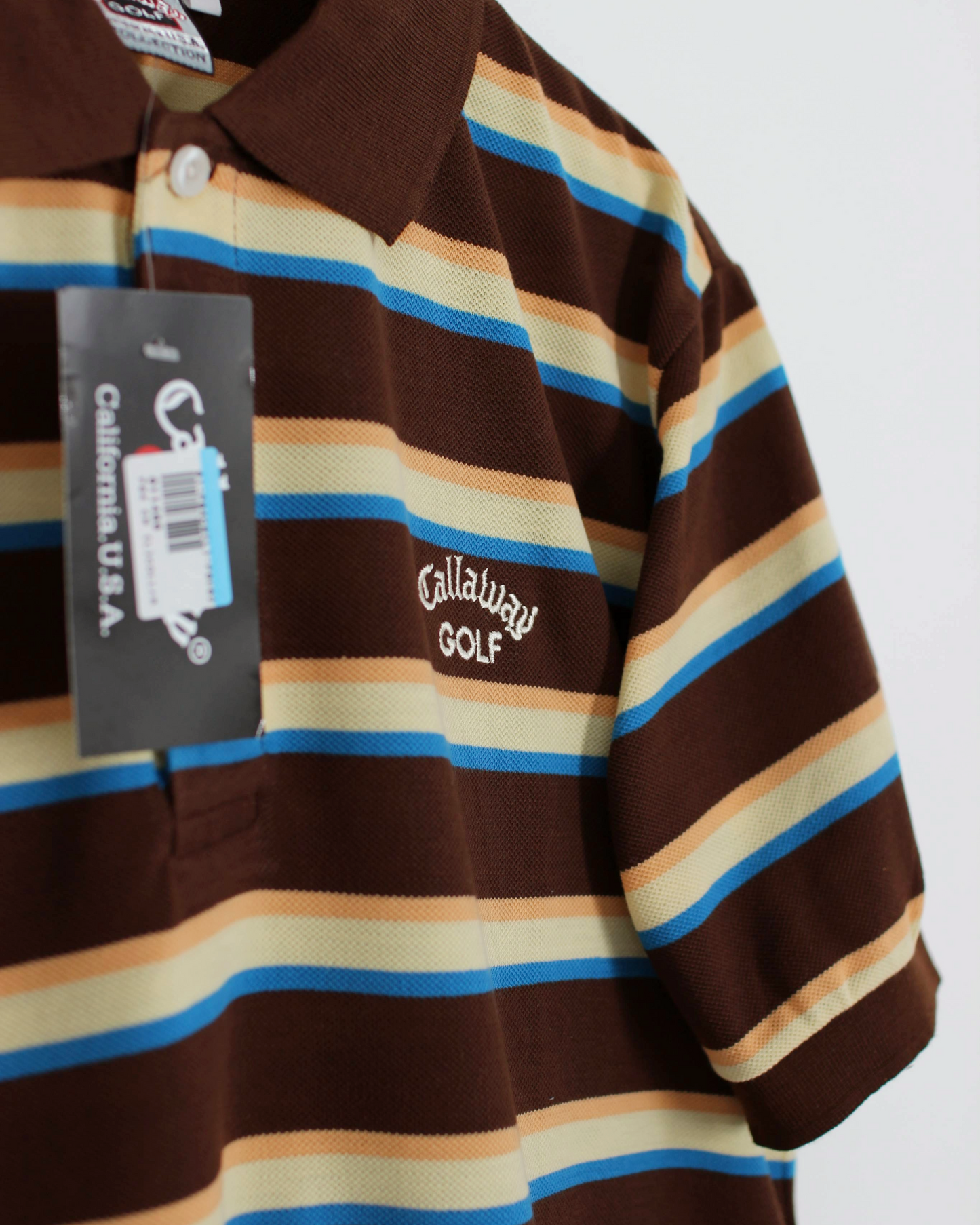 90s Callaway USA Collection Brown Striped Polo-Shirt with Tags (M)