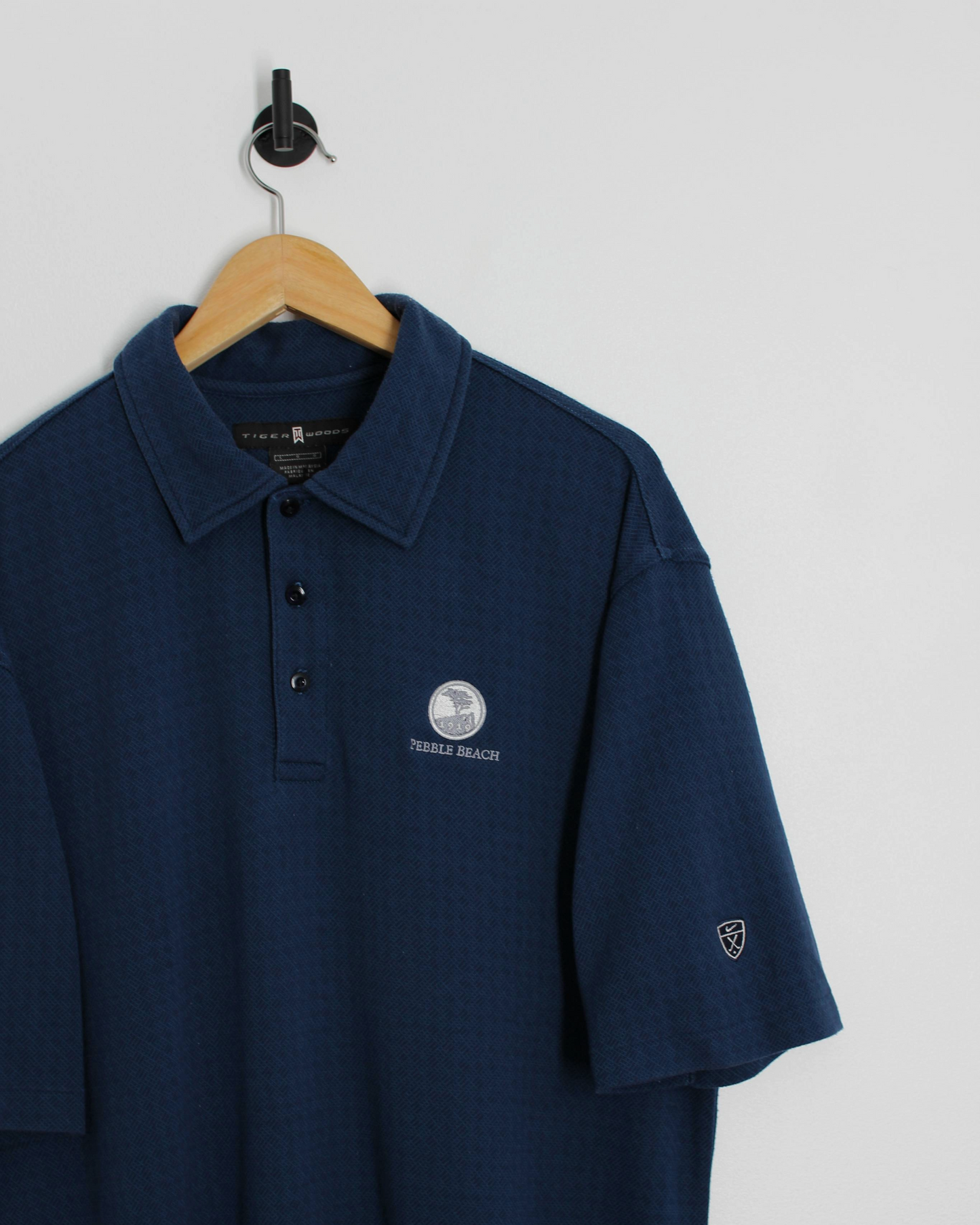 00s Nike Tiger Woods Pebble Beach Navy Polo-Shirt (L)