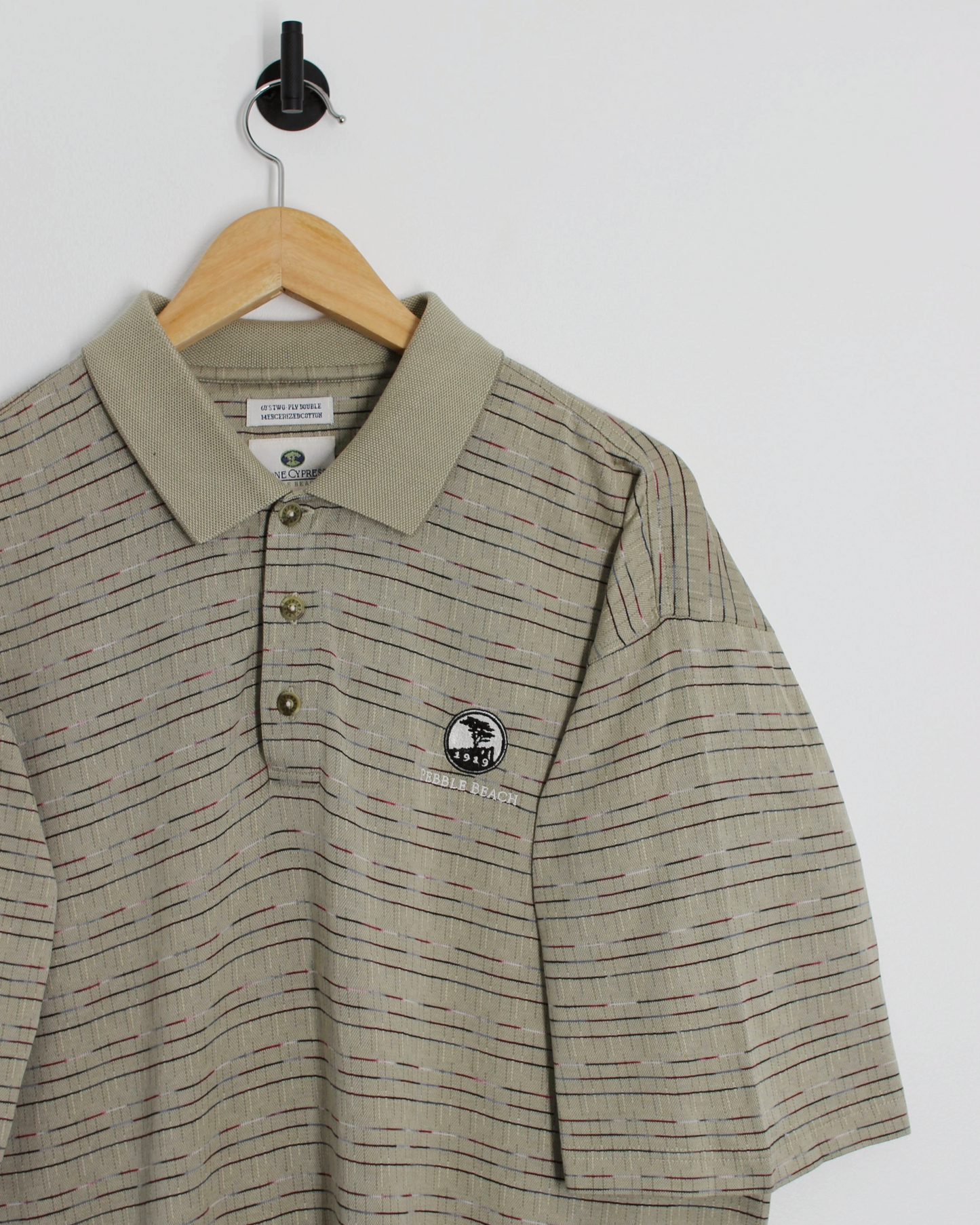 00s Pebble Beach Beige Patterned Polo-Shirt (L/XL)