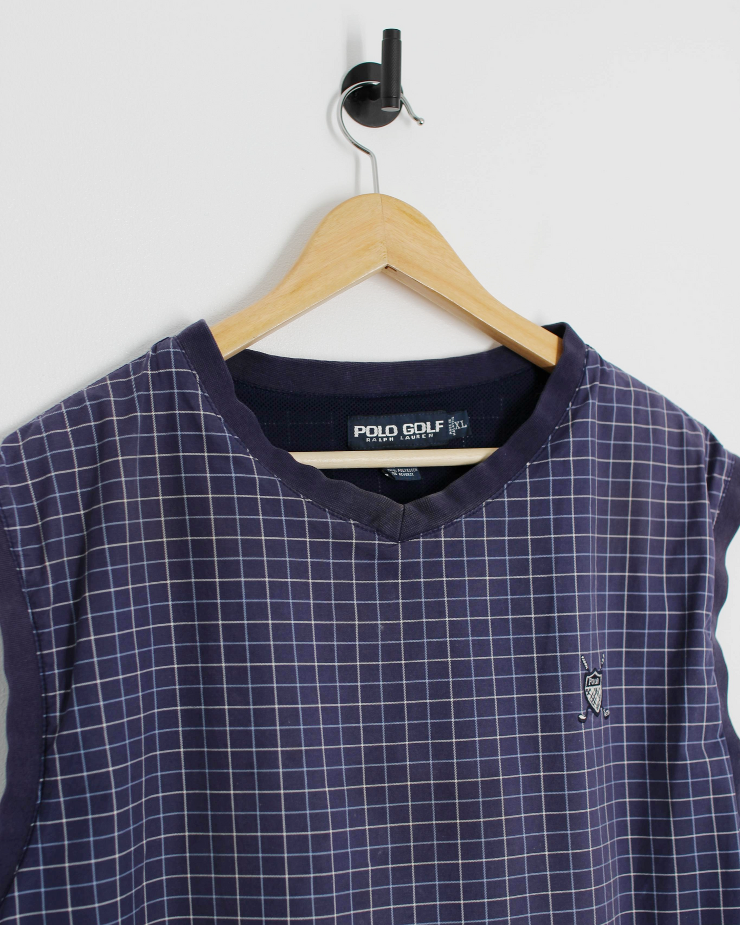 90s Polo Ralph Lauren Golf Navy Chequered Golf Vest (XL)