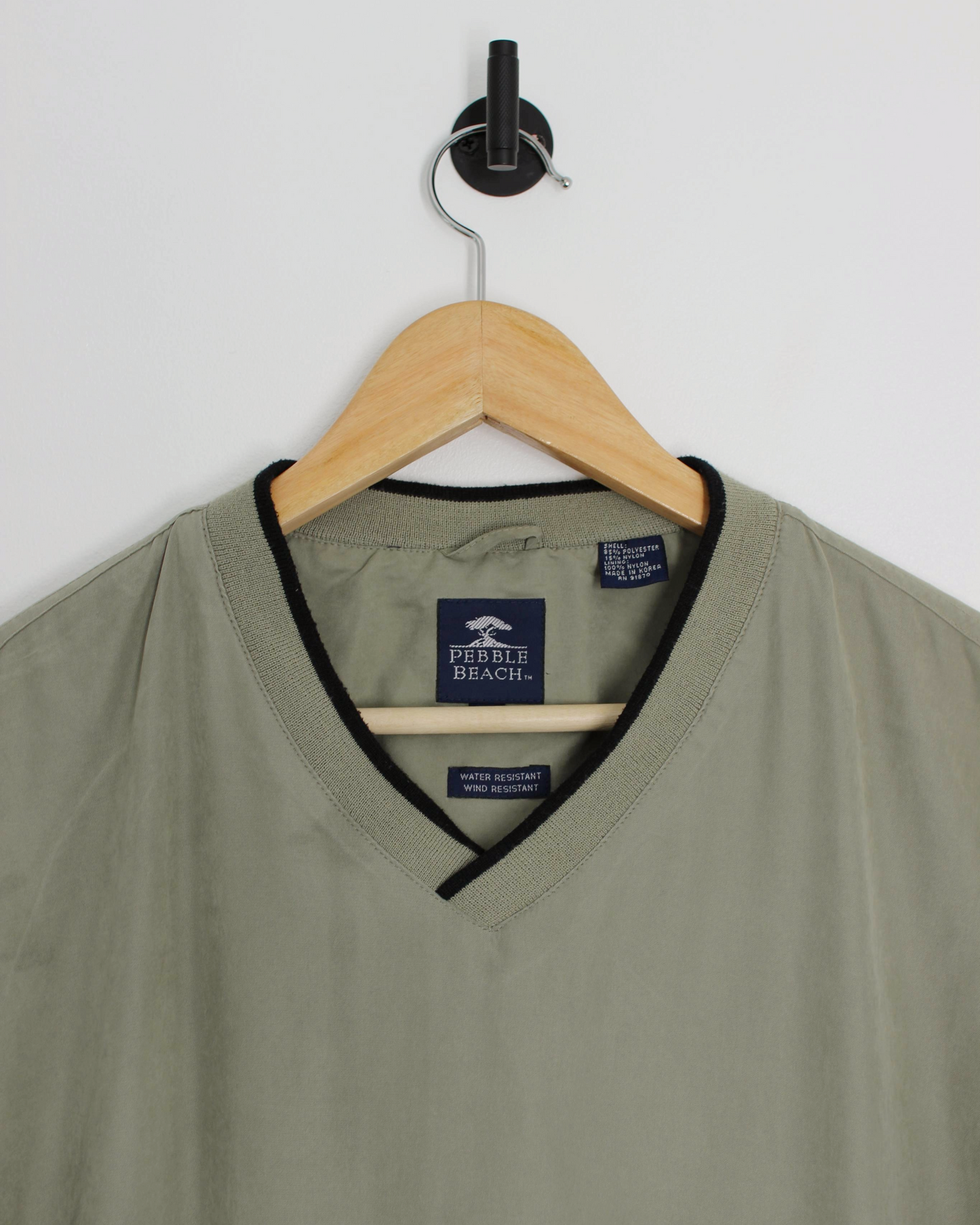 90s Pebble Beach Khaki Green V-Neck Windbreaker (M)