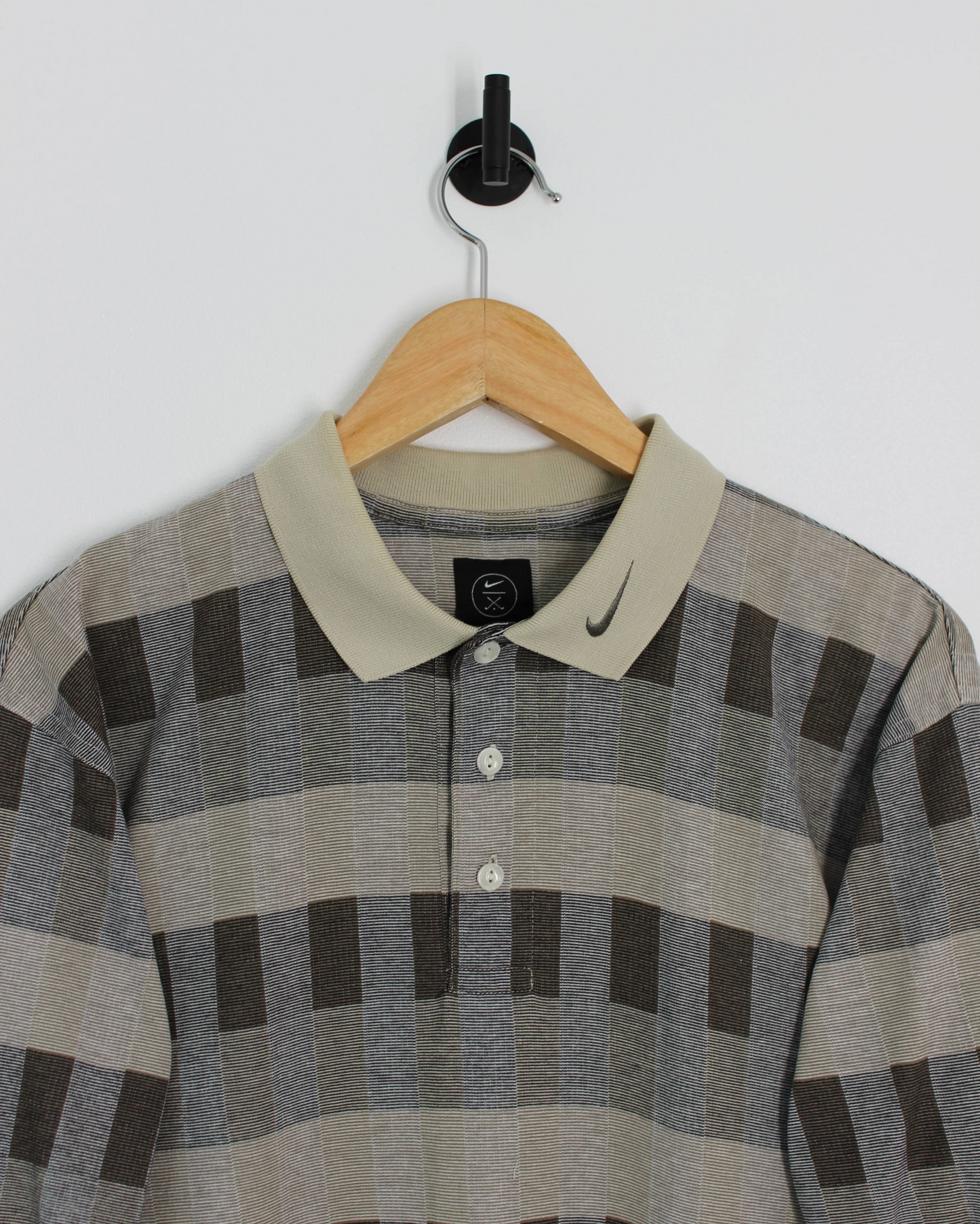 90s Nike Abstract Chequered Beige/Brown Polo-Shirt (S)