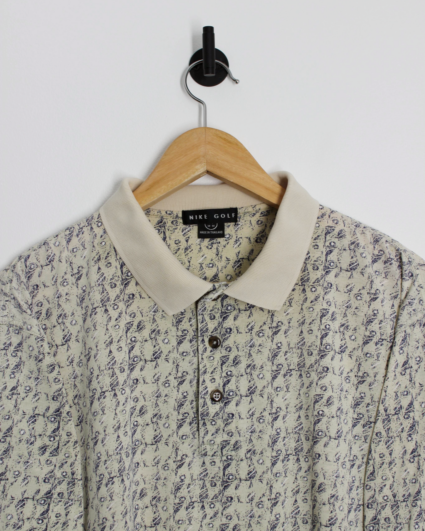 90s Nike Golf Abstract Beige/Blue Polo-Shirt (M)
