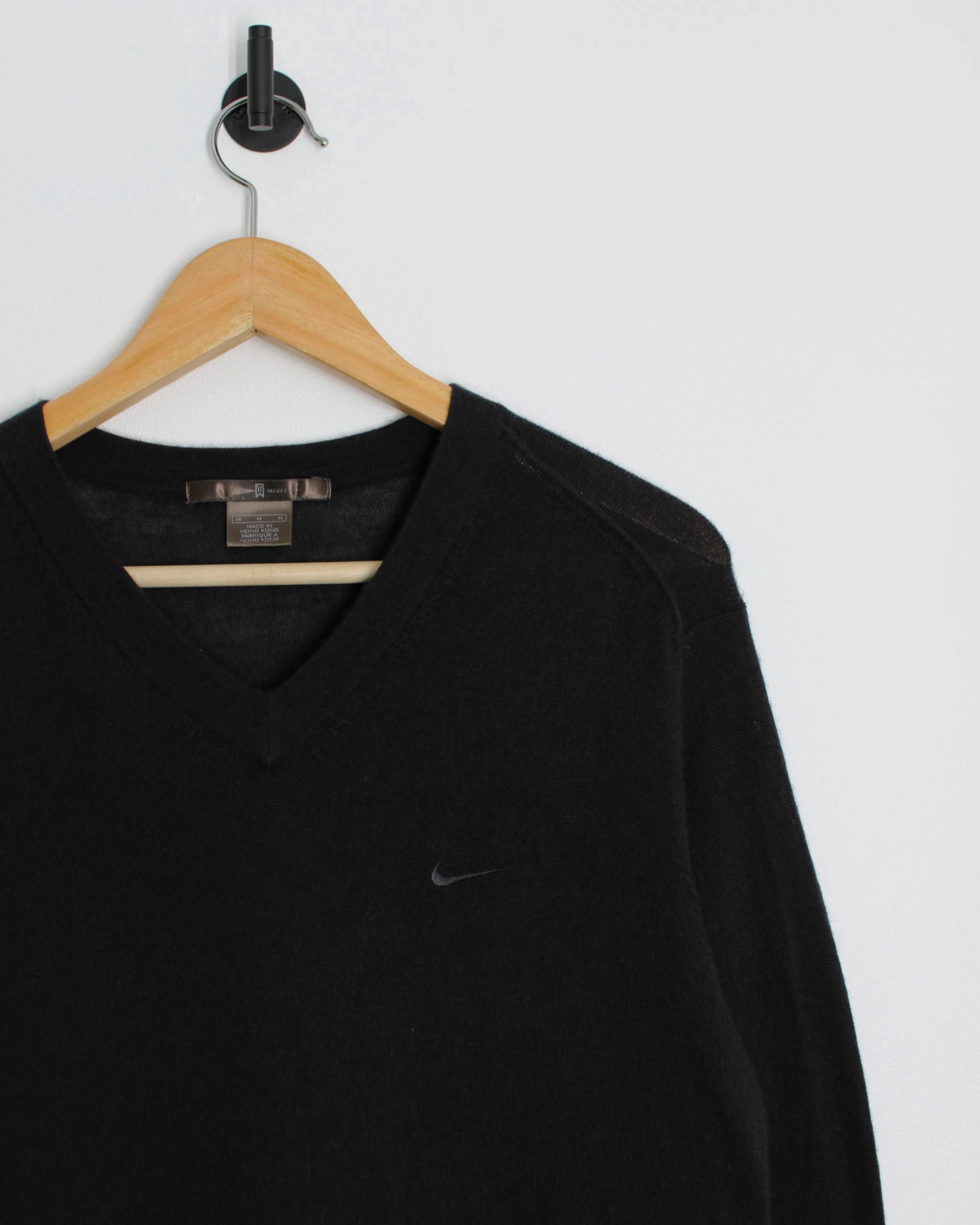 00s Nike Tiger Woods Dark Grey V-Neck Wool Jumper (M)