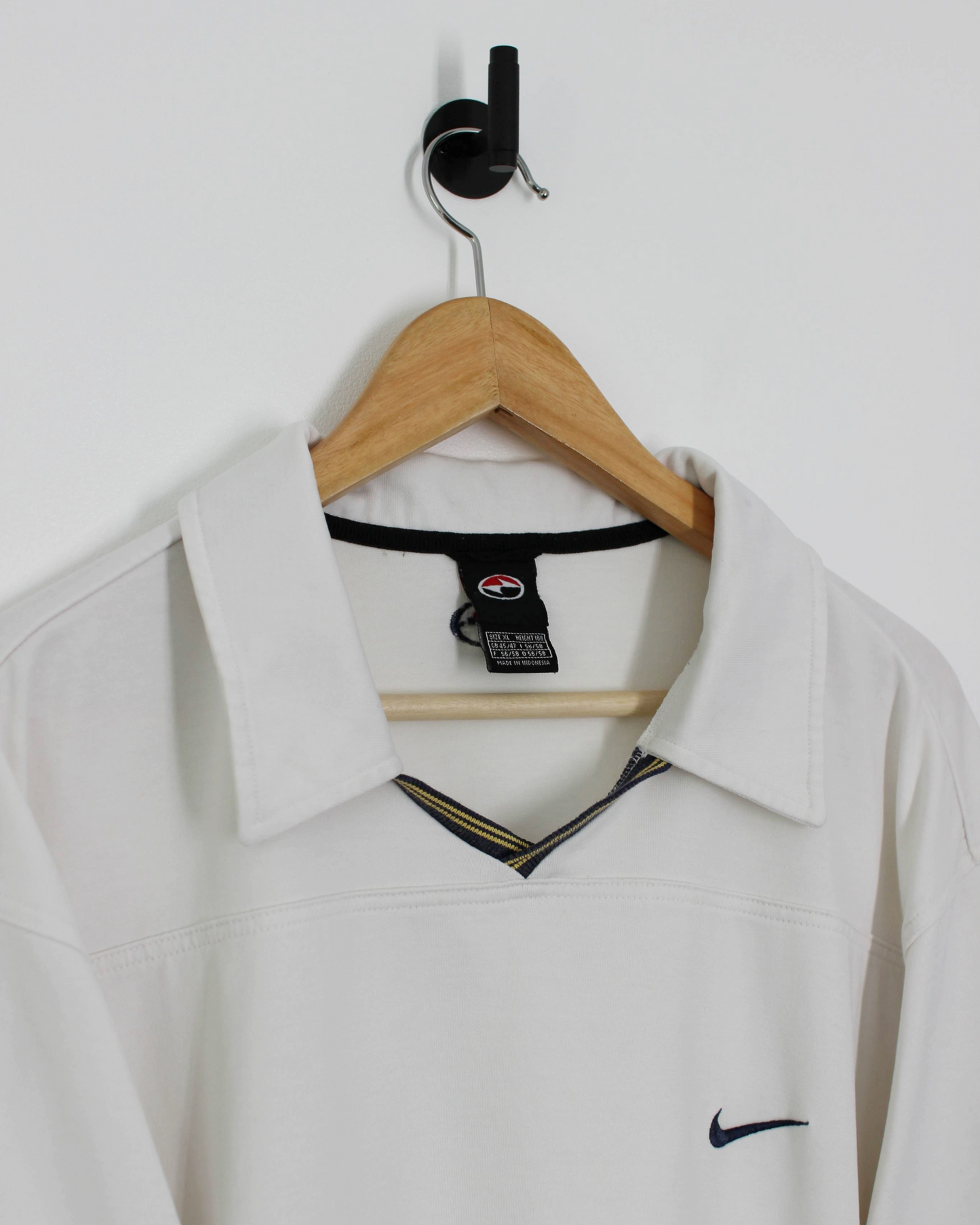 90s Nike Yin Yang White Polo-Shirt With Navy Trim (XL)
