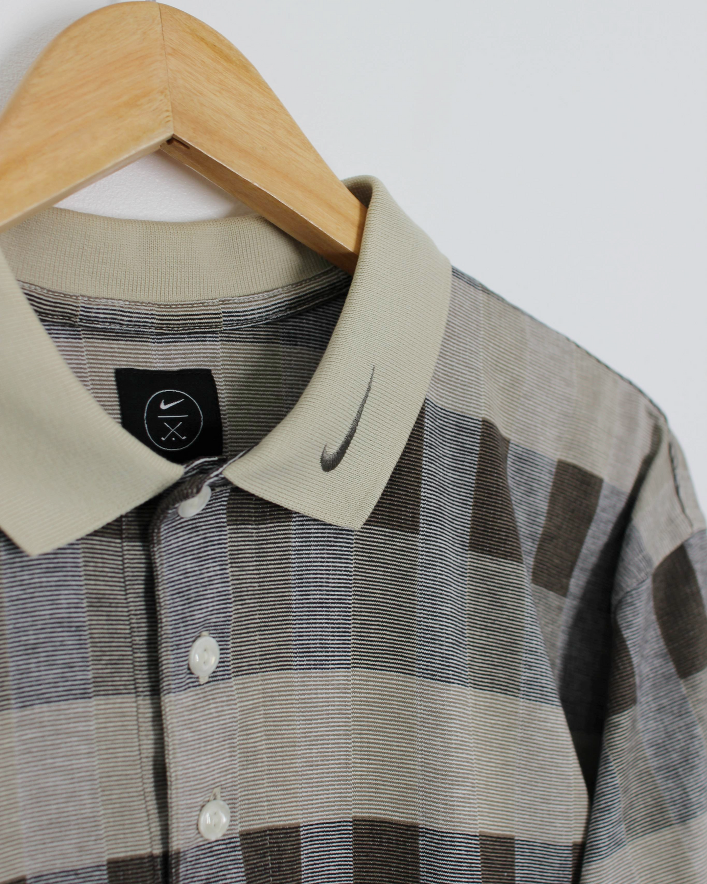 90s Nike Abstract Chequered Beige/Brown Polo-Shirt (S)