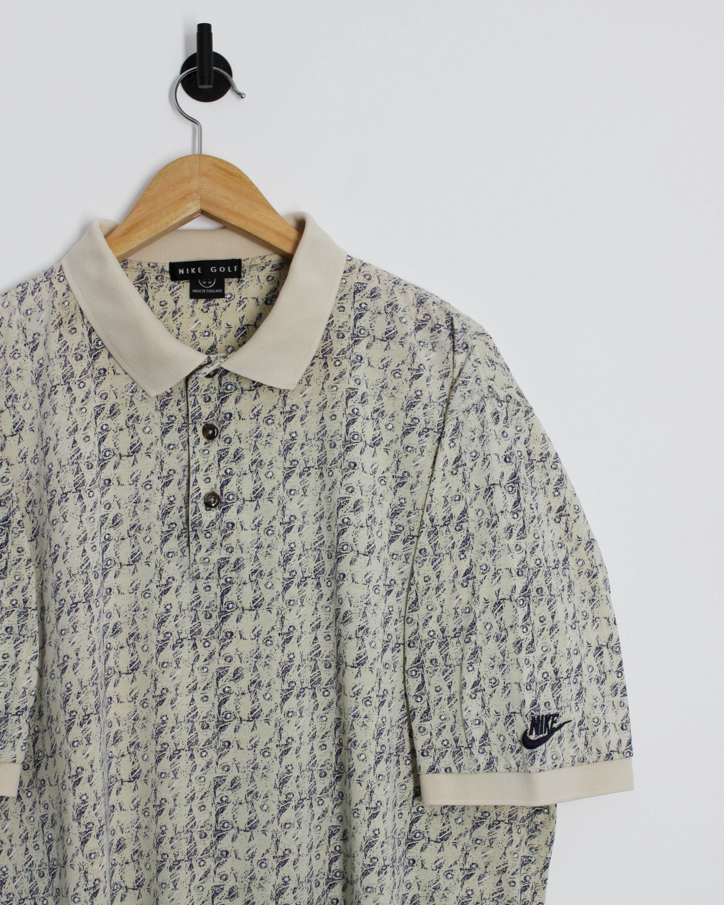 90s Nike Golf Abstract Beige/Blue Polo-Shirt (M)