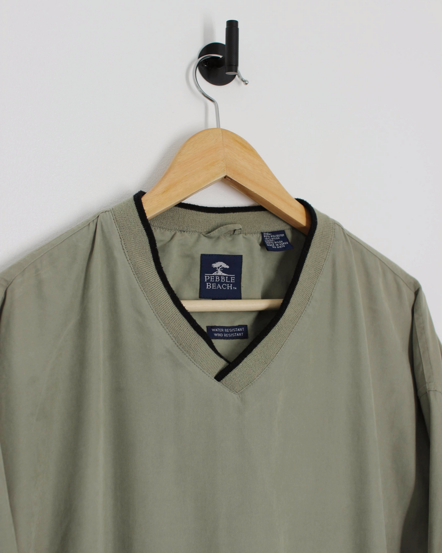 90s Pebble Beach Khaki Green V-Neck Windbreaker (M)