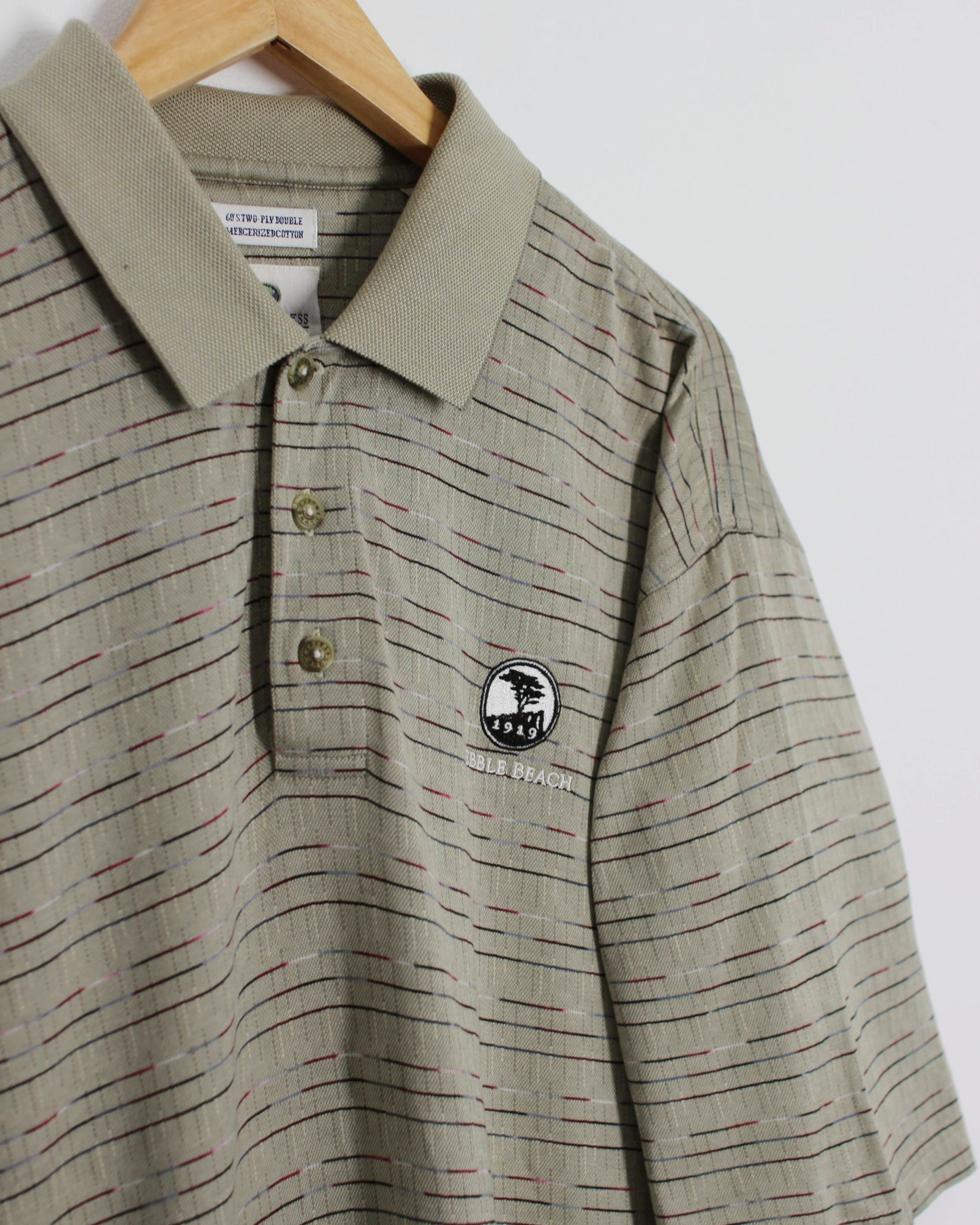 00s Pebble Beach Beige Patterned Polo-Shirt (L/XL)