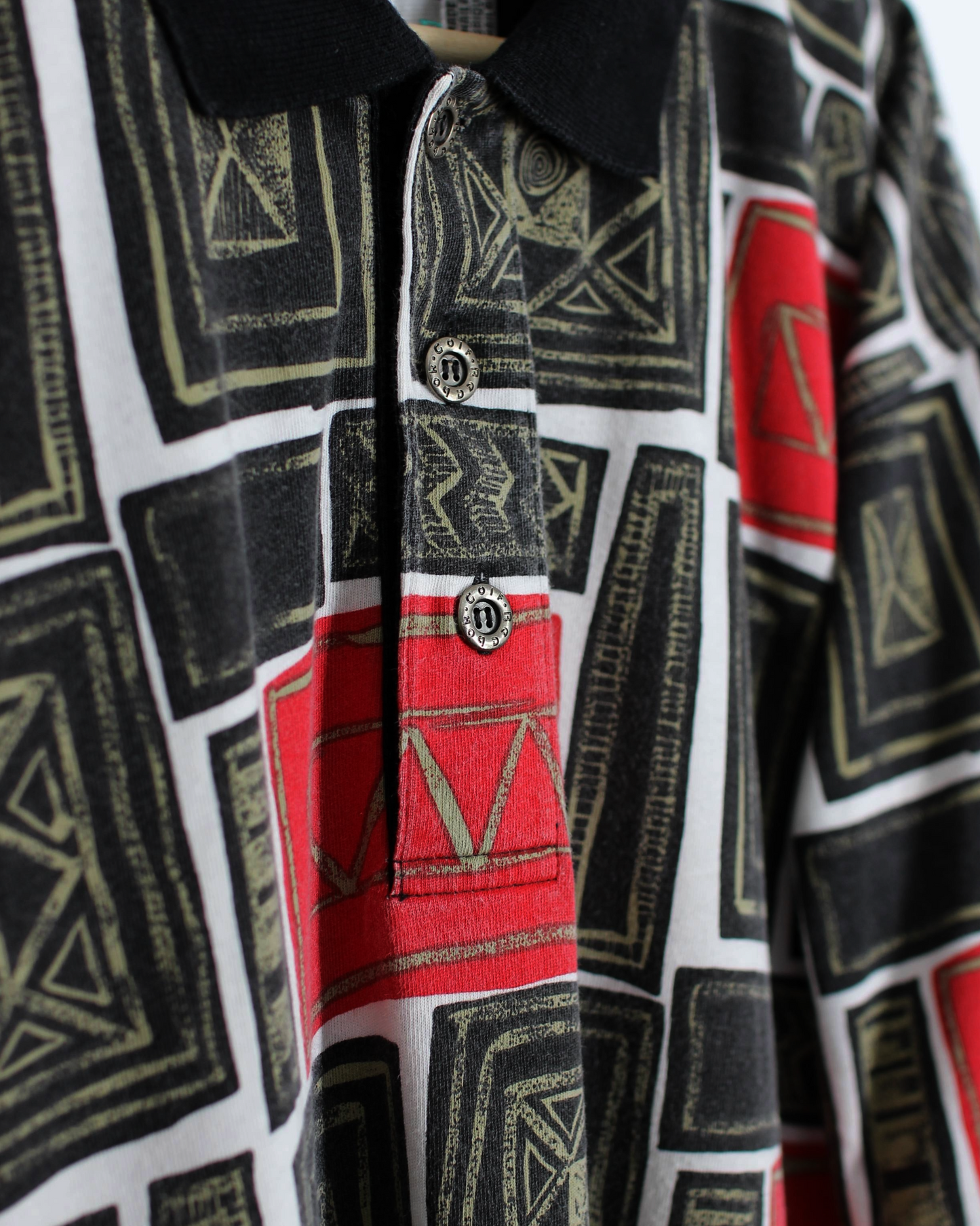90s Reebok Abstract Red/Black Polo-Shirt (L)