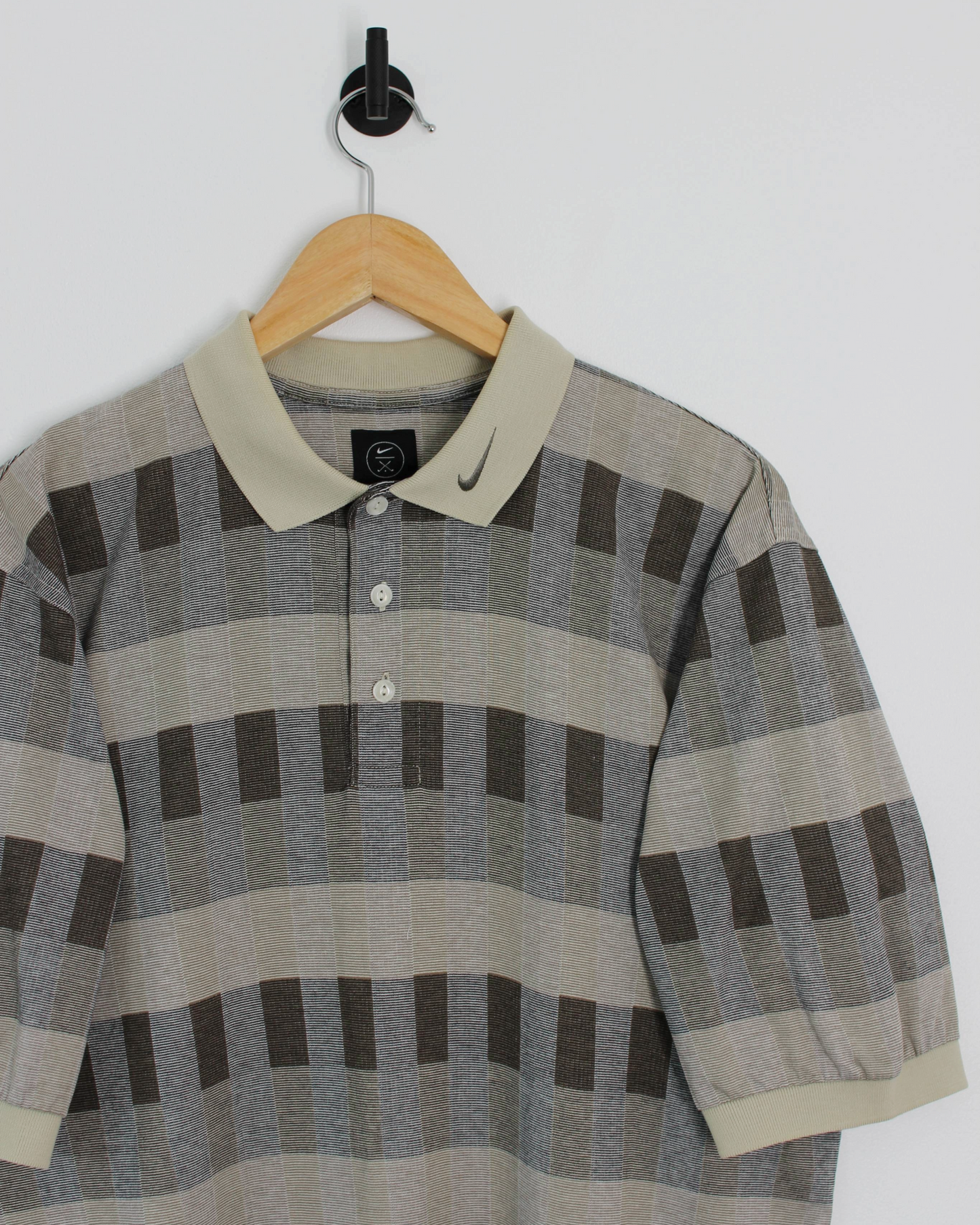 90s Nike Abstract Chequered Beige/Brown Polo-Shirt (S)