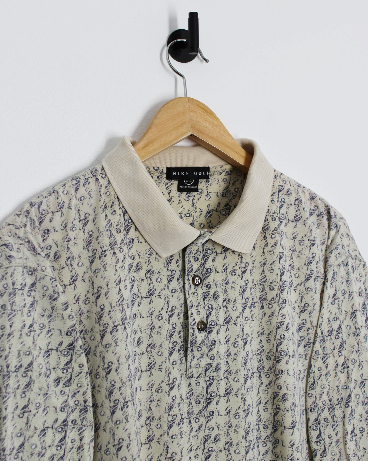 90s Nike Golf Abstract Beige/Blue Polo-Shirt (M)