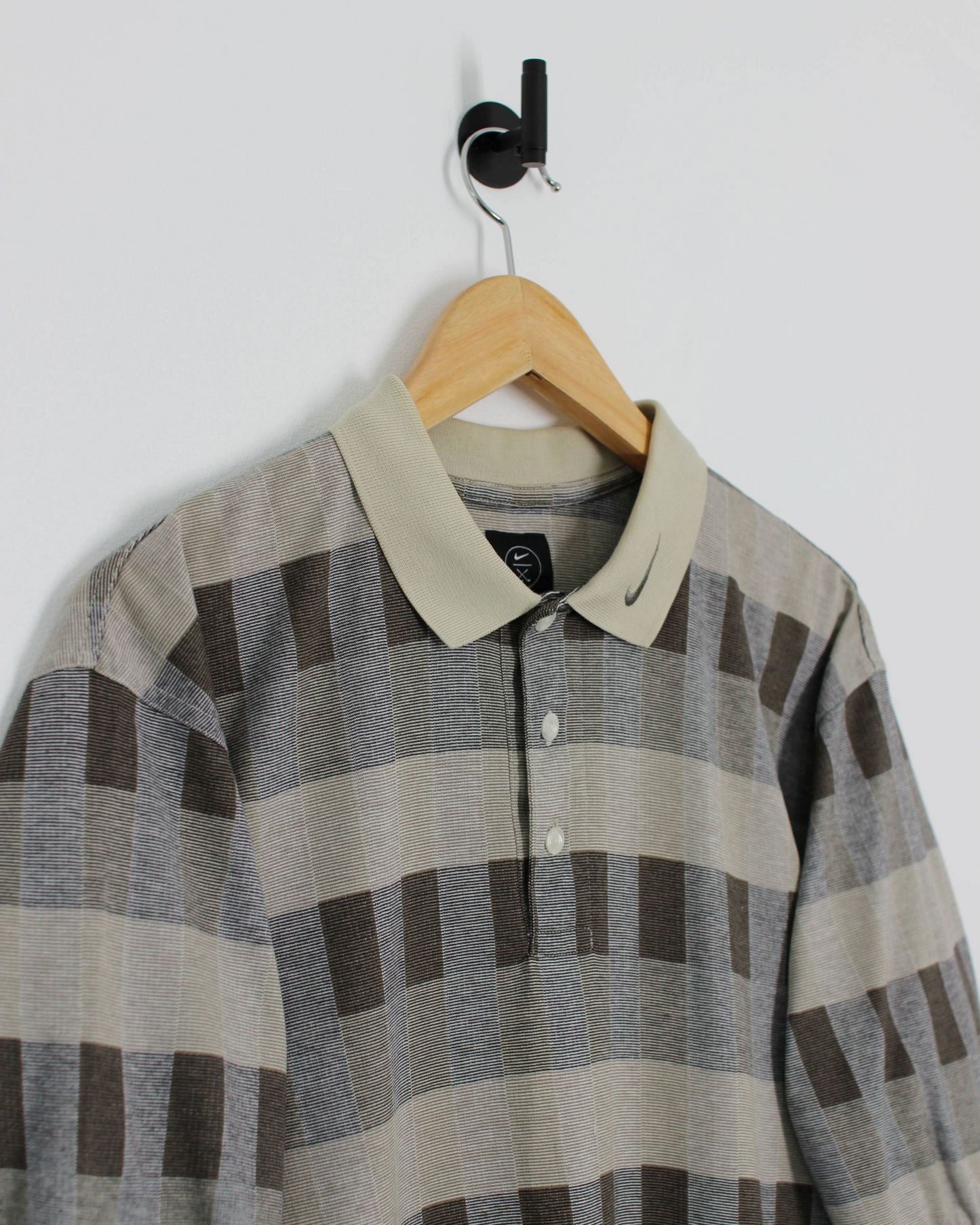 90s Nike Abstract Chequered Beige/Brown Polo-Shirt (S)