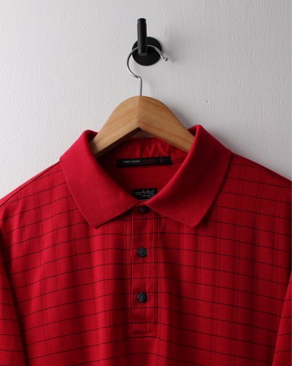 00s Nike Tiger Woods Collection Red Chequered Polo (M)