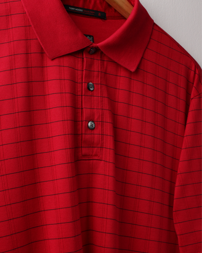 00s Nike Tiger Woods Collection Red Chequered Polo (M)