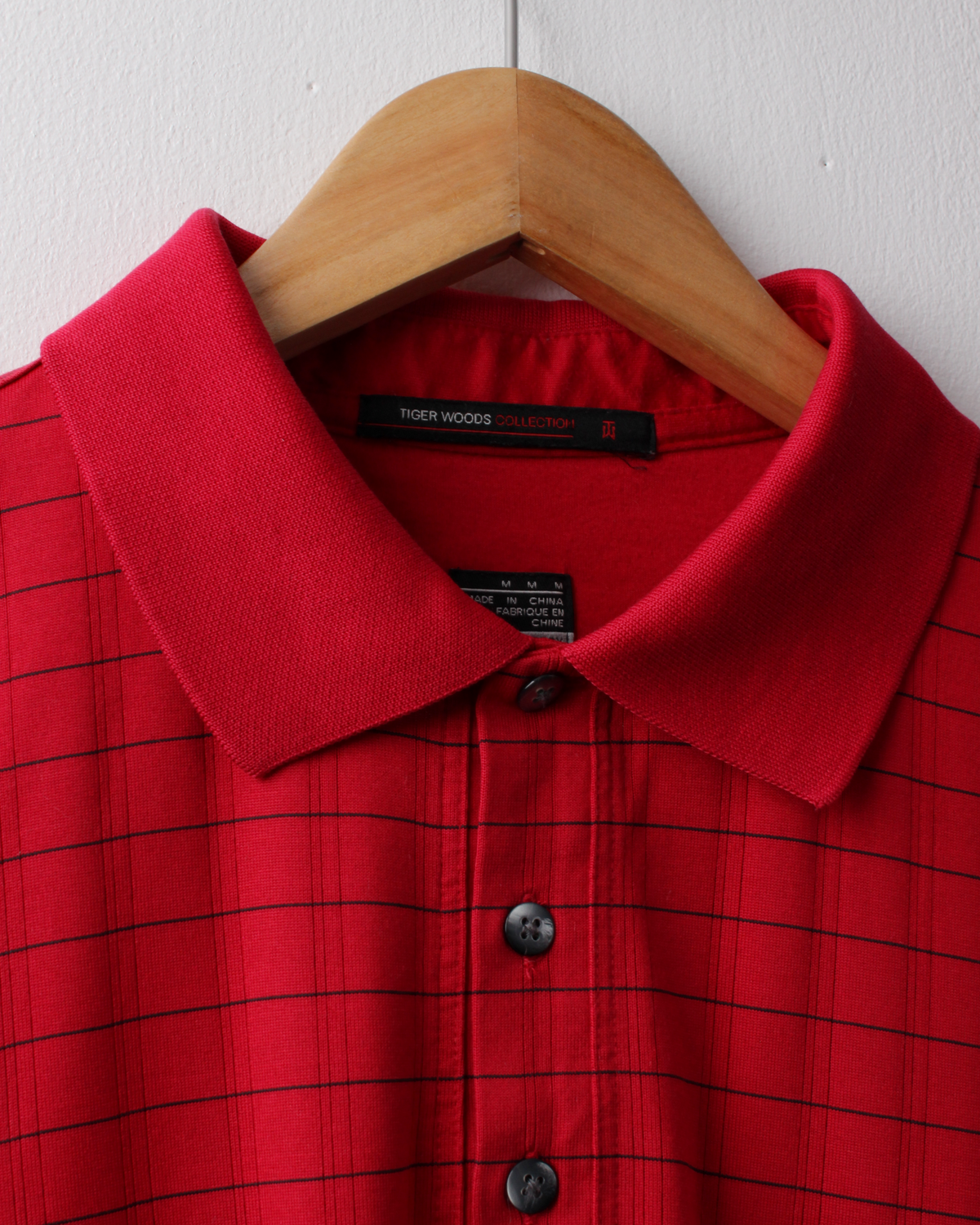 00s Nike Tiger Woods Collection Red Chequered Polo (M)