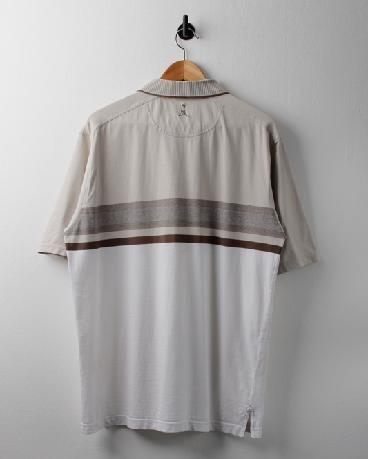 00s Ping ‘Mr Ping Logo Beige & White Polo (M)