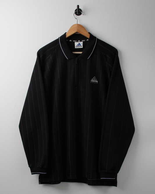 00s Adidas Golf Black Pinstripe Long Sleeve Polo (M)