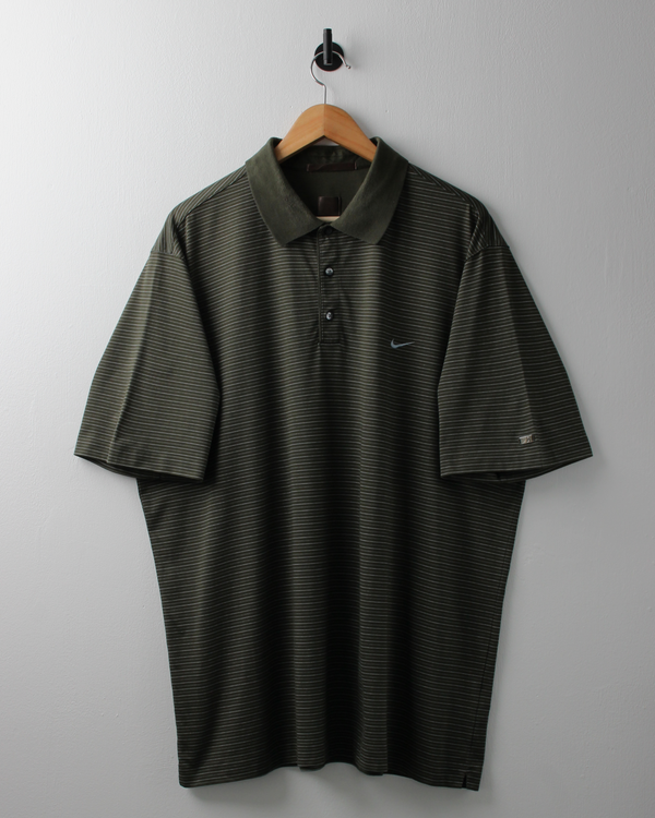 00s Nike Tiger Woods Collection Green & White Striped Polo (L)