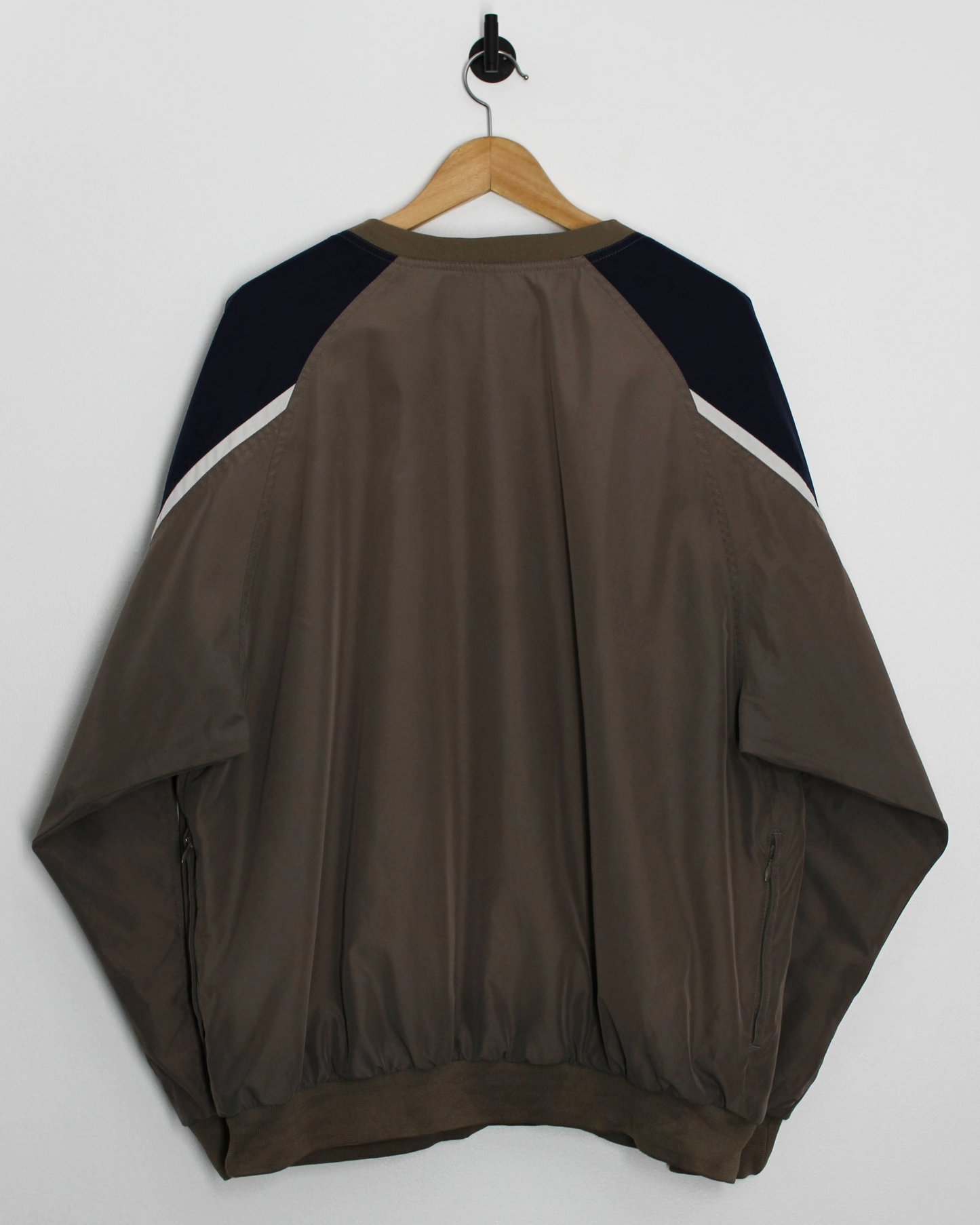 90s Nike Khaki/Navy V-Neck Windbreaker (XL)