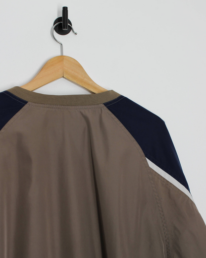 90s Nike Khaki/Navy V-Neck Windbreaker (XL)