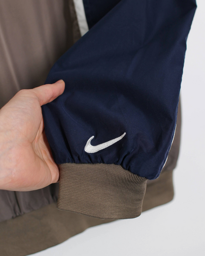 90s Nike Khaki/Navy V-Neck Windbreaker (XL)