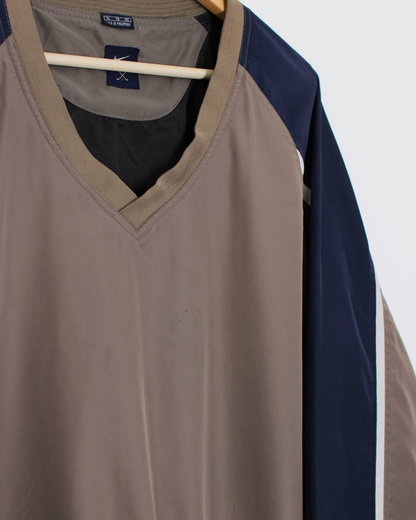 90s Nike Khaki/Navy V-Neck Windbreaker (XL)
