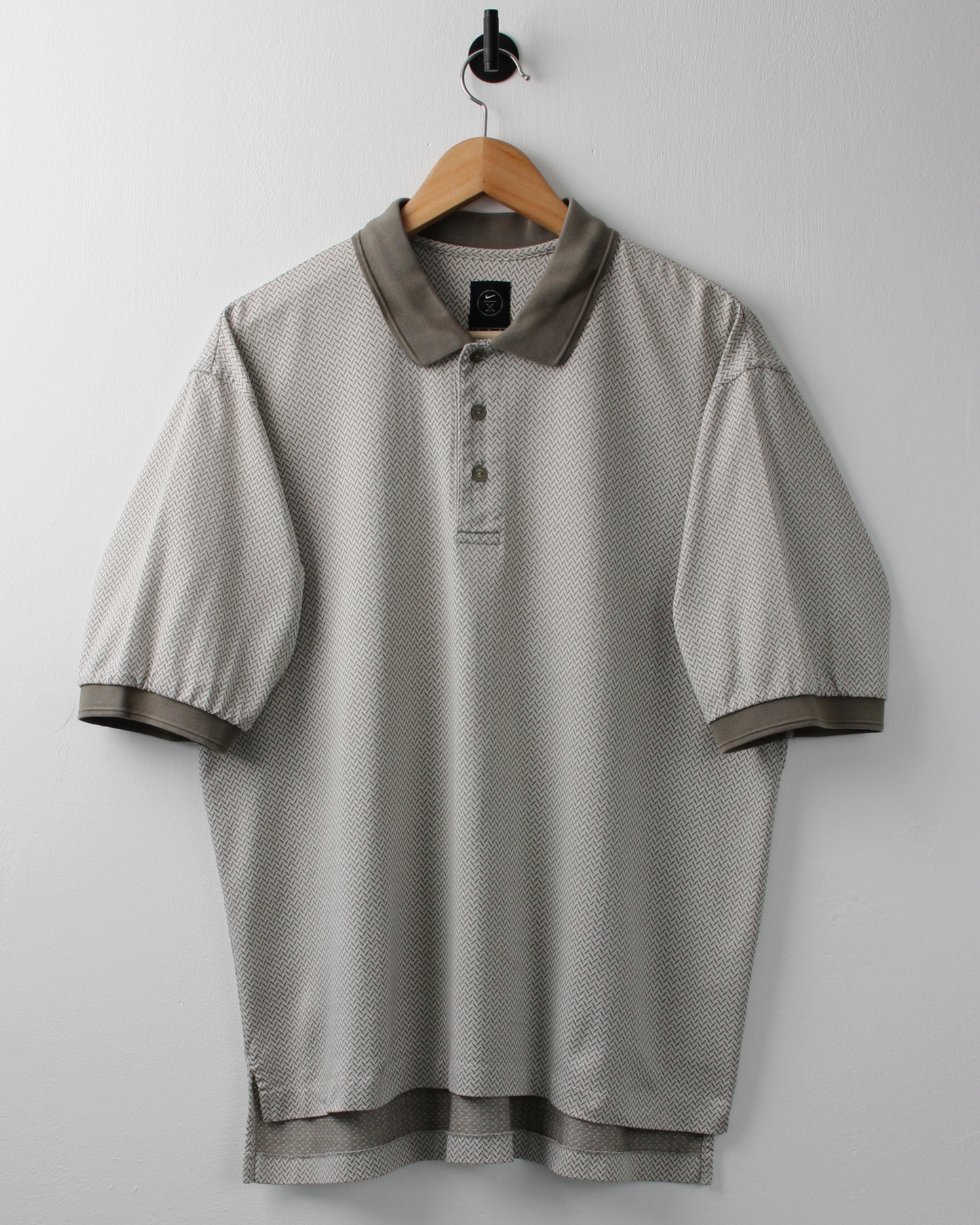 90s Nike Khaki & Grey Herringbone Pattern Polo (M)
