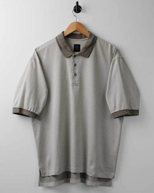 90s Nike Khaki & Grey Herringbone Pattern Polo (M)