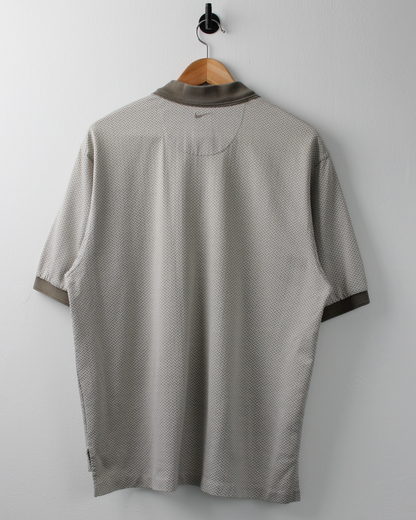 90s Nike Khaki & Grey Herringbone Pattern Polo (M)