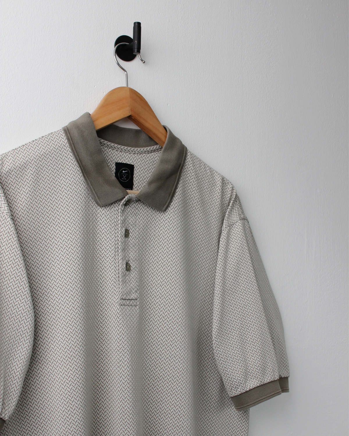 90s Nike Khaki & Grey Herringbone Pattern Polo (M)