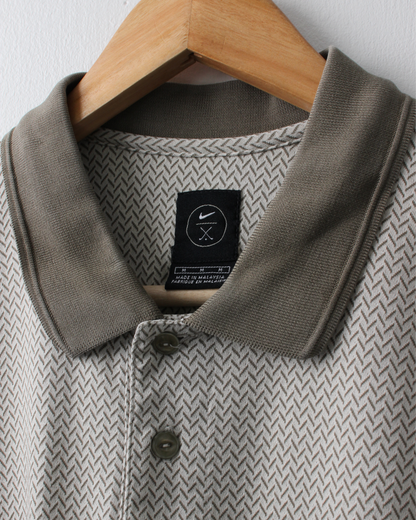 90s Nike Khaki & Grey Herringbone Pattern Polo (M)