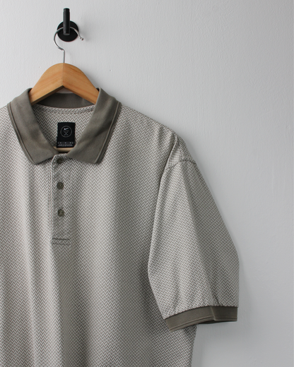 90s Nike Khaki & Grey Herringbone Pattern Polo (M)