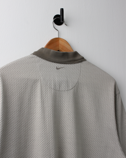 90s Nike Khaki & Grey Herringbone Pattern Polo (M)