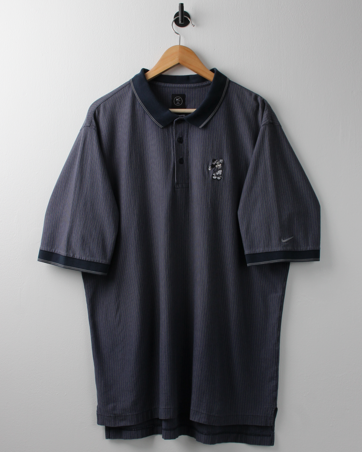 90s Nike Mickey Mouse Blue Pinstripe Polo (XL)