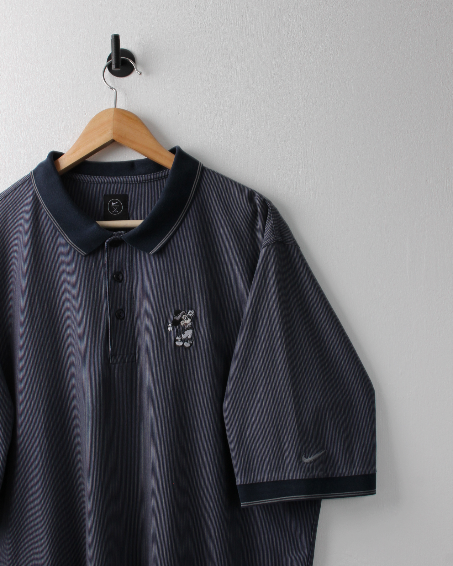 90s Nike Mickey Mouse Blue Pinstripe Polo (XL)