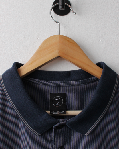 90s Nike Mickey Mouse Blue Pinstripe Polo (XL)