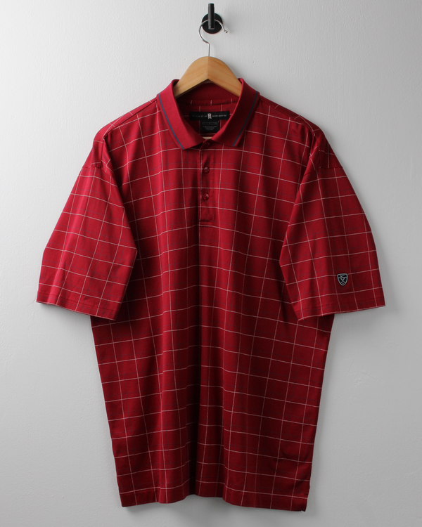 00s Nike Tiger Woods Red Chequered Polo (L)