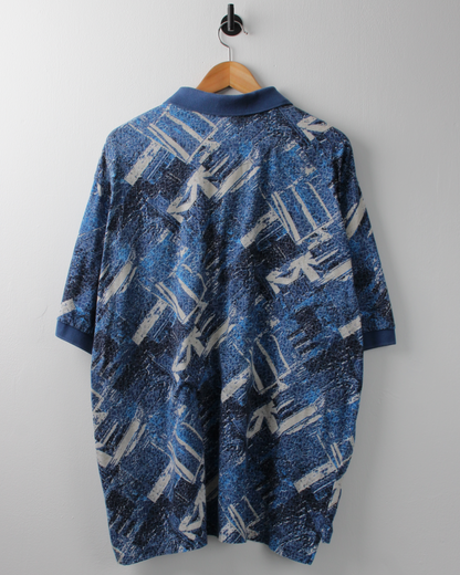 90s Nike Mickey Mouse Blue & White Abstract Polo (XL)