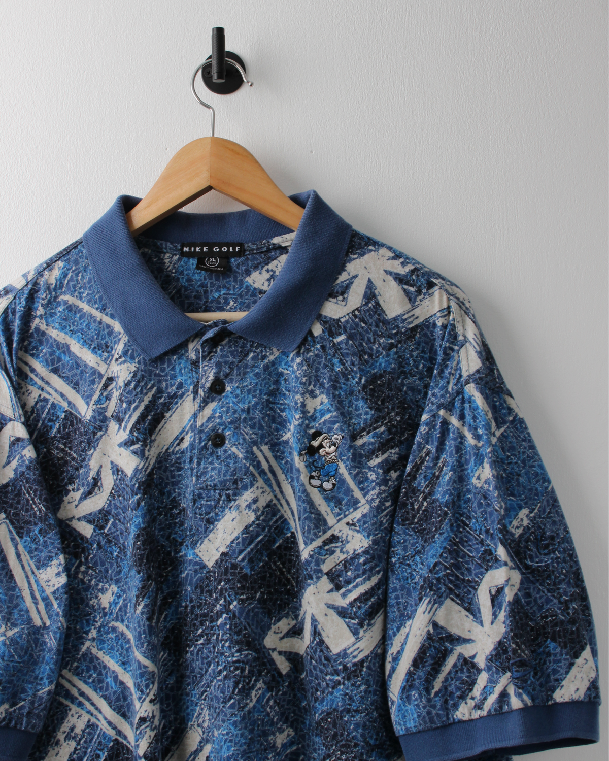 90s Nike Mickey Mouse Blue & White Abstract Polo (XL)