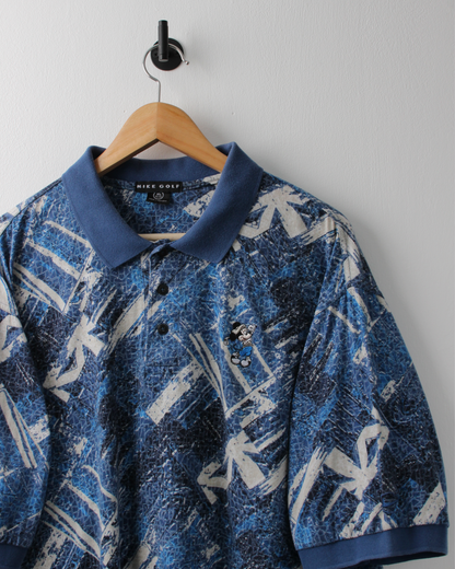 90s Nike Mickey Mouse Blue & White Abstract Polo (XL)