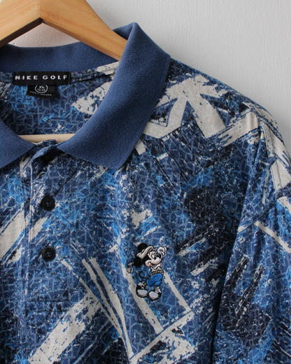 90s Nike Mickey Mouse Blue & White Abstract Polo (XL)