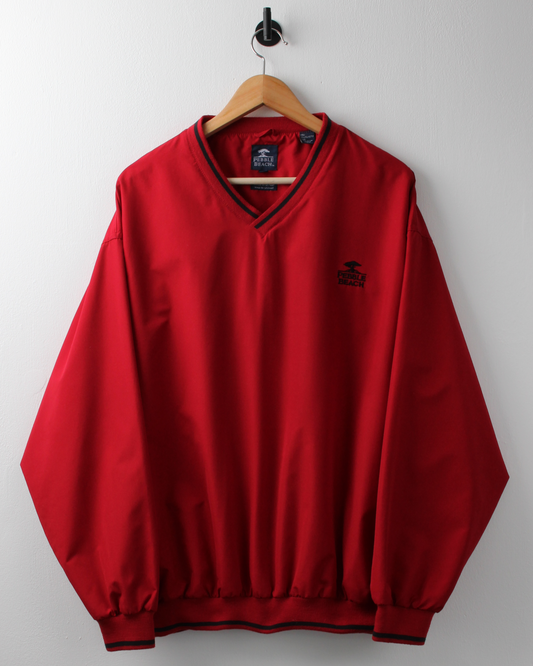 90s Pebble Beach Red V-Neck Windbreaker (L)