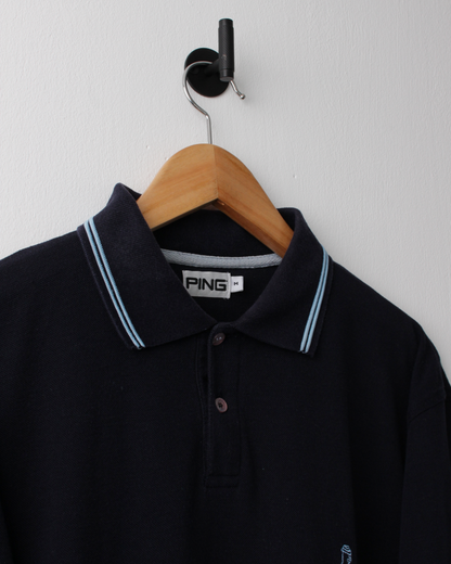 90s Ping ‘Mr Ping’ Logo Navy Polo (M)