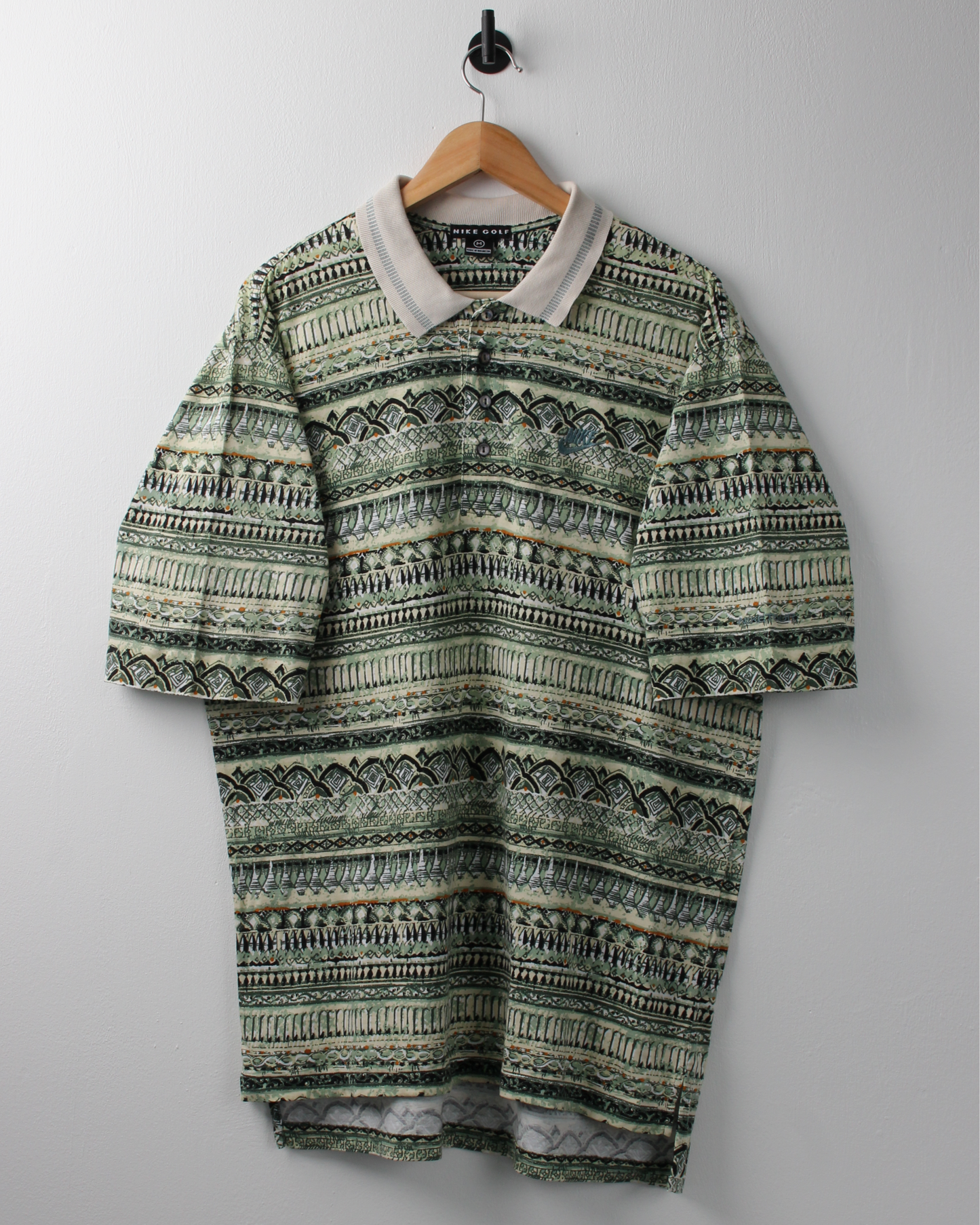 90s Nike Green & Cream Abstract Polo (L)