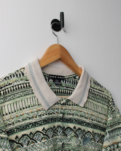 90s Nike Green & Cream Abstract Polo (L)