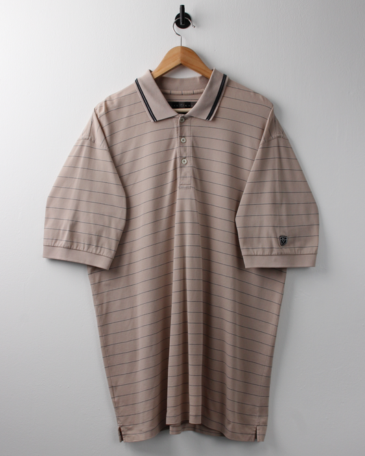 00s Nike Shield Logo Beige Striped Polo (XL)