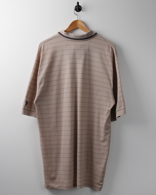 00s Nike Shield Logo Beige Striped Polo (XL)